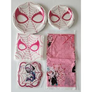 Pink Ghost Spider Birthday Party Tableware Girl Superhero Marvel Service For 10